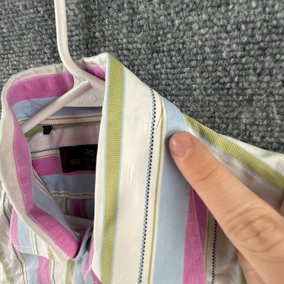 Etro Milano Italy Colorful Pink Green Bold Button Up Shirt Long Sleeve Size 40 - Picture 11 of 16